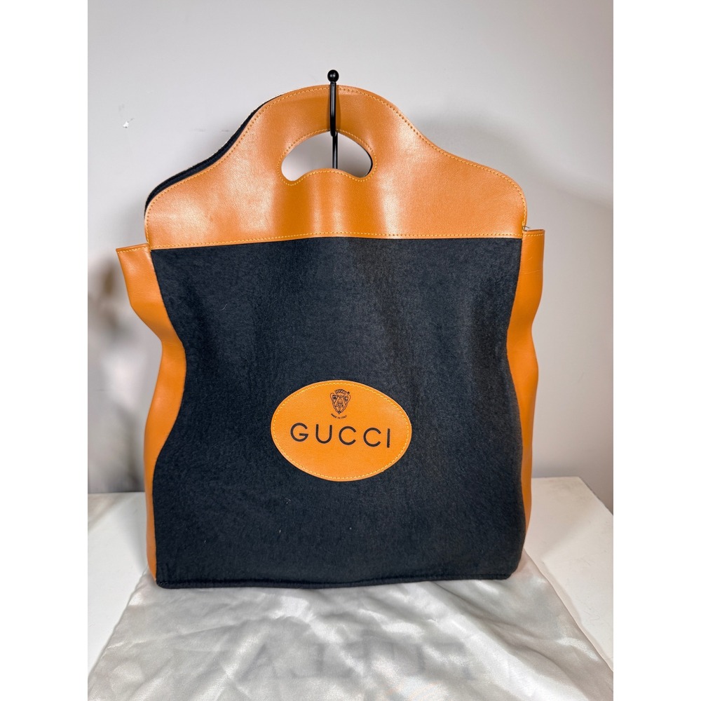 Gucci Vintage 70's Black Wool Felt Leather Cutout Handle Tote Bag with COA - Picture 2 of 11